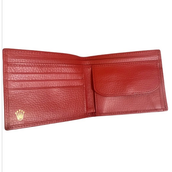 ROLEX Red Bi-Fold Wallet w/ Coin Pocket - Picture 2 of 13
